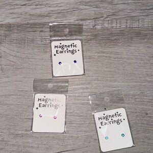 Set of Magnetic Earrings in Blue, Pink, and Clear